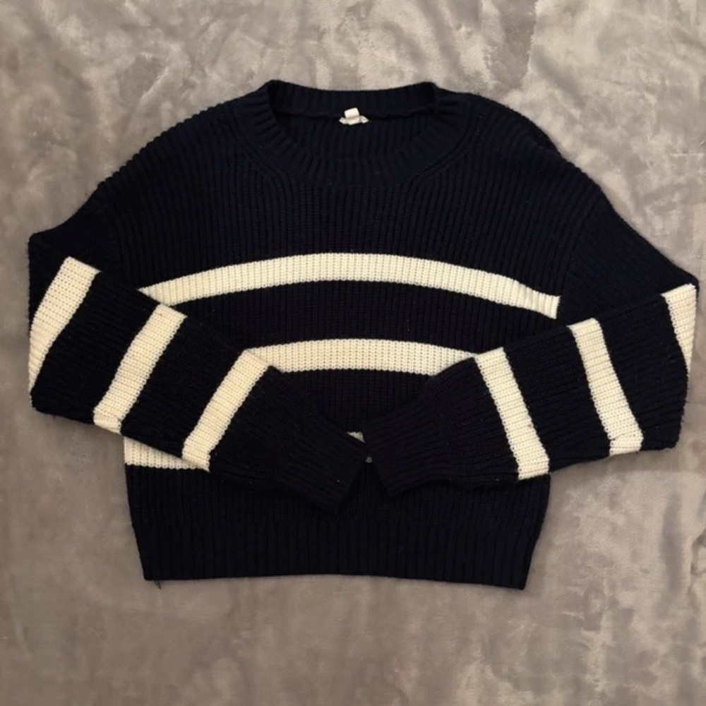 Garage Navy and Cream Striped Crew Neck Sweater